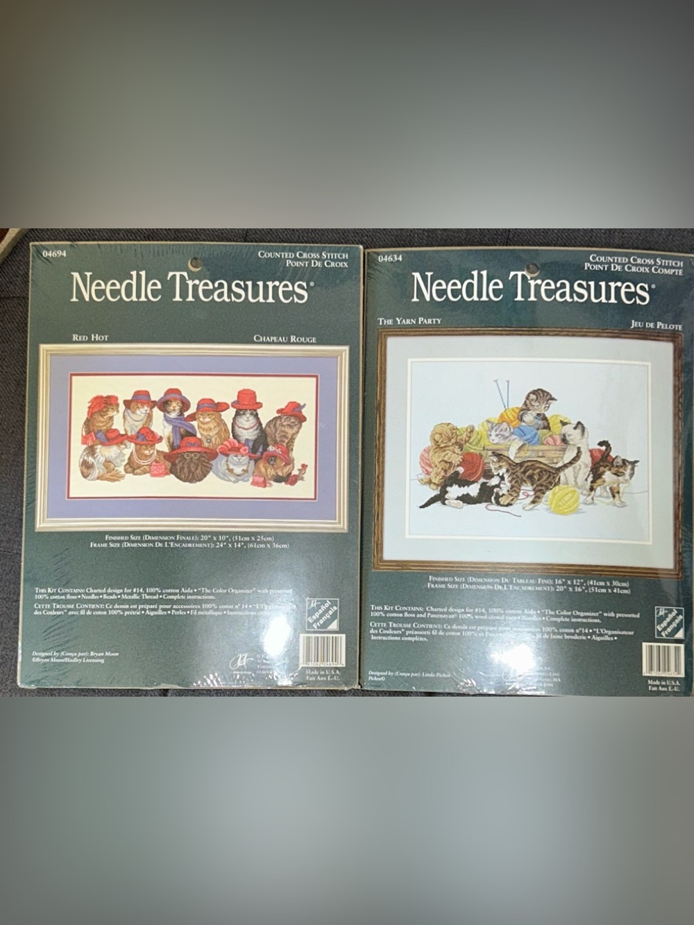 (2) NEW Needle Treasures Counted Cross Stitch Kits CATS The Yarn Party& Red Hot